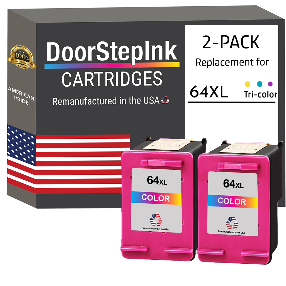 DoorStepInk Brand for HP 64XL (N9J91AN) Tri-Color Twin Pack Remanufactured in the USA Ink Cartridges